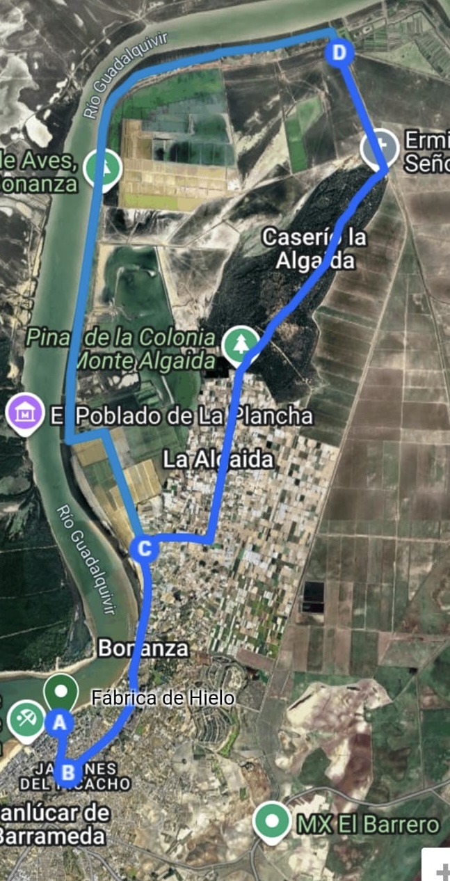 Mapa del recorrido de la Ruta 4x4 por Doñana